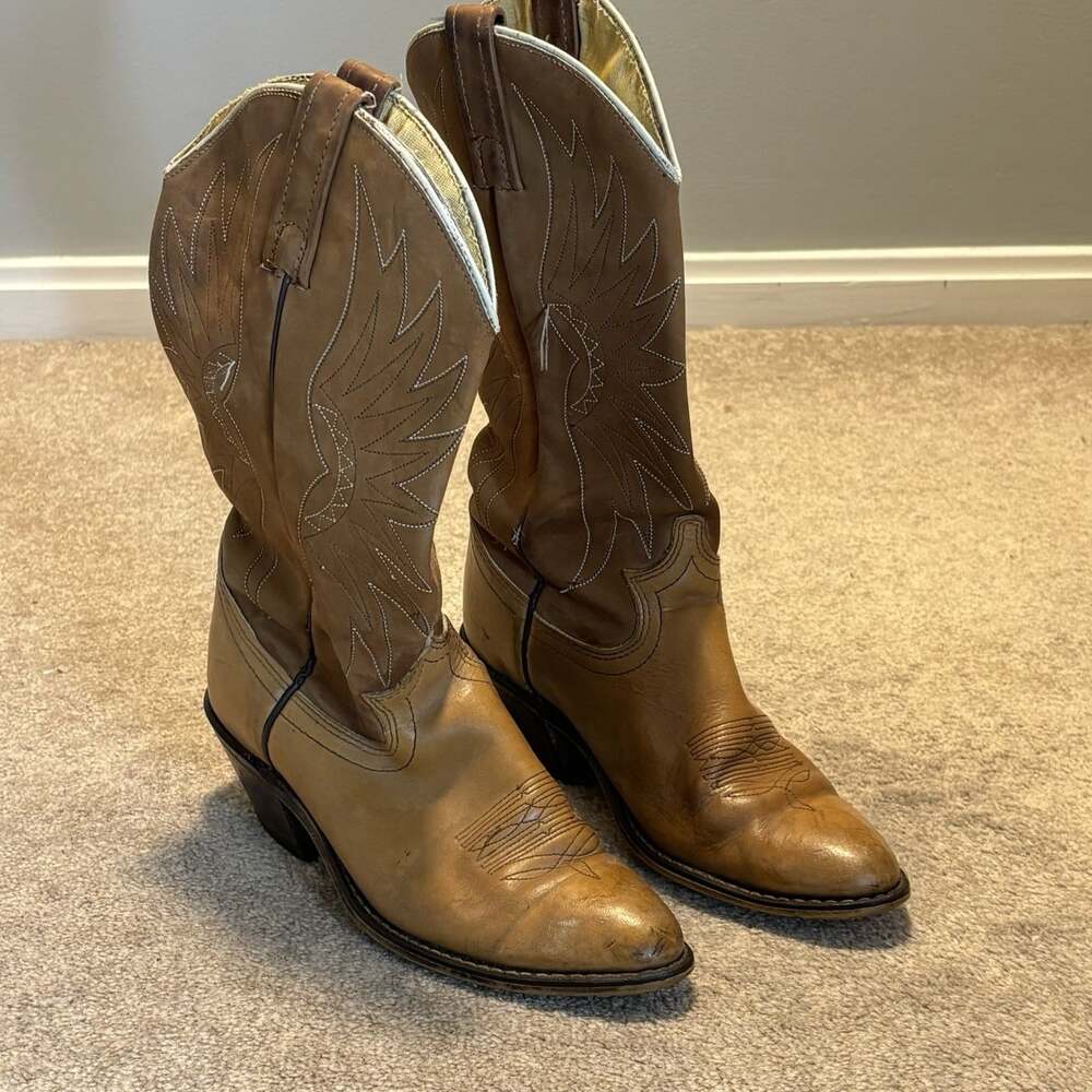 Acme Western Cowboy Boots Women's 7C USA Made Brown VTG Lined